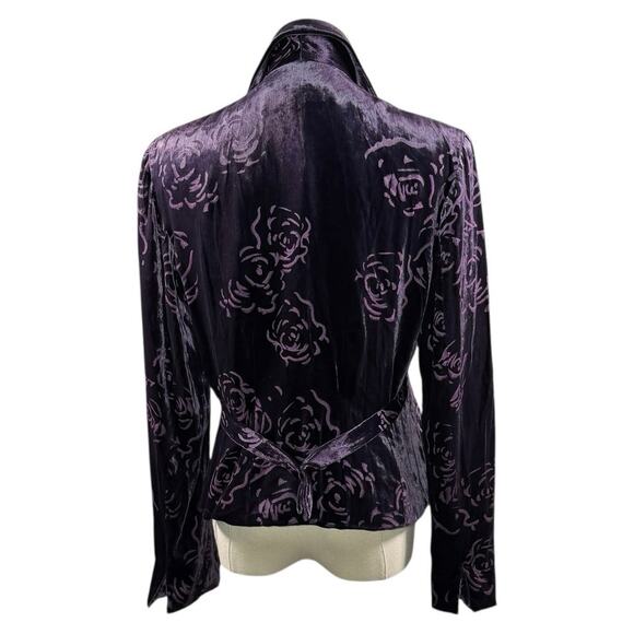 Jones New York Purple Velvet Burnout Blazer | Rose Floral Pattern | Size 4 - Picture 3 of 15